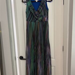 Coldwater Creek Green and Black Pleated Maxi Sundress